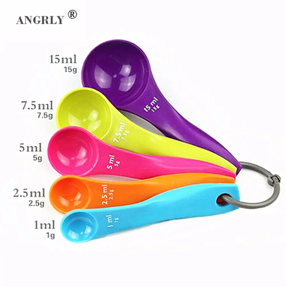 

5pcs/set Measuring Spoons Colorful Plastic (1 / 2.5 / 5 / 7.5/ 15ml) Measure Spoon Super Useful Sugar Cake Baking Spoon