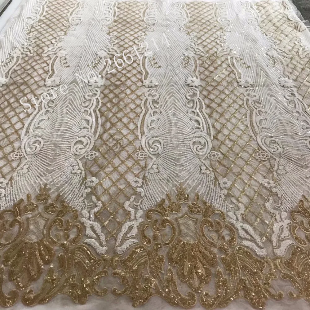 

BZL-11105 newest embroidered lace fabric with sequins top quality French net lace tulle lace fabric for bridal dress