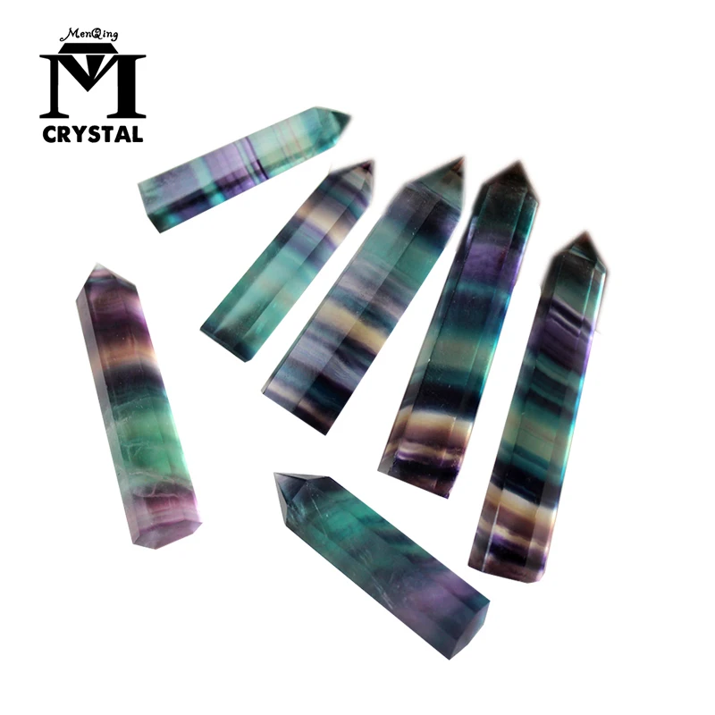 

Natural Crystal Stone Quartz point wand Colourful Fluorite Column Rainbow Obelisk Wand Meditation Chakra Healing Crystal 4-6