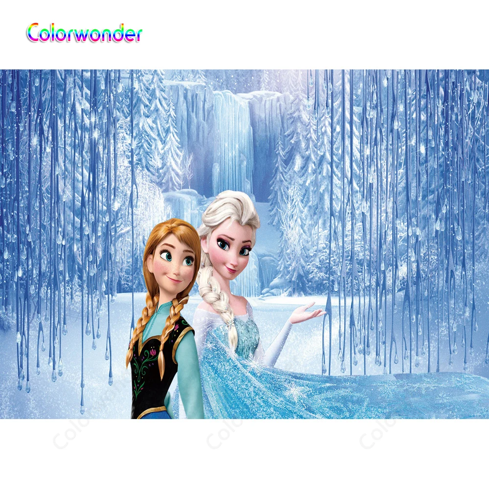 

Princess Series Photographic Background Frozen Queen Elsa with Anna in the Ice World 7x5ft Kids Birthday Party Custom Backdrops