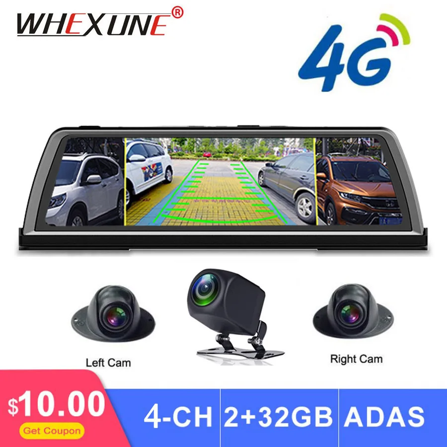 

WHEXUNE Car Dash Camera DVR 10" Android GPS Navigation ADAS WIFI 1080P Video Recorder 4G Bluetooth Rear View Cam 4 Channel 2GB