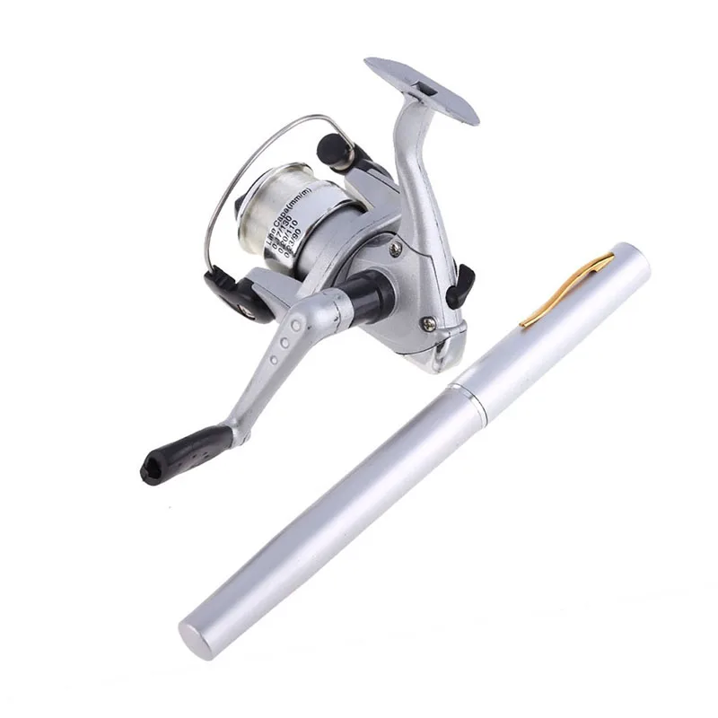 

High Quality Pocket Mini Aluminum Alloy Pen Telescopic Fishing Rod Pole Reel Line Silver Portable Fishing Accessories 5.1:1
