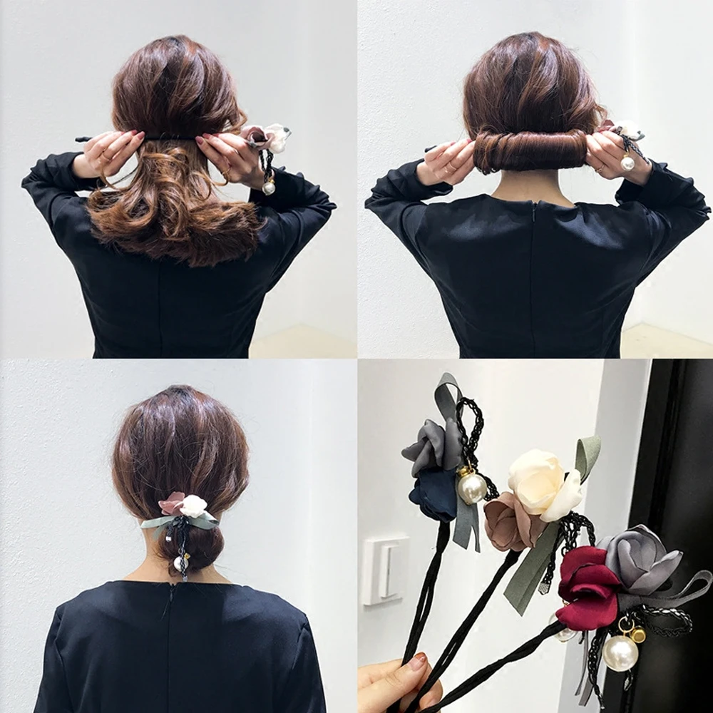 INS Большой жемчуг элегантный цветок DIY обруч волшебный инструмент для изготовления волос стиль волос женские Резиночки для волос аксессуары для волос