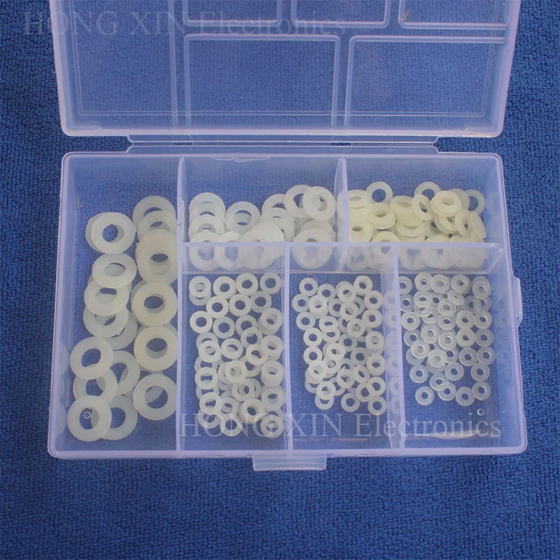 

250Pcs M2 M2.5 M3 M4 M5 M6 White Plastic Nylon Washer Flat Spacer Washer Seals Gasket Ring 6 Sizes