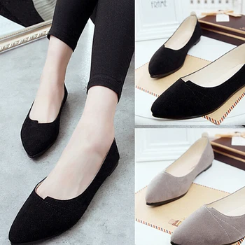 

1pair Women Shoes Flock Ballet Flats Female Spring Shoes For Work Cloth Flats Sweet Loafers Slip Women's Pregnant Flat Shoes