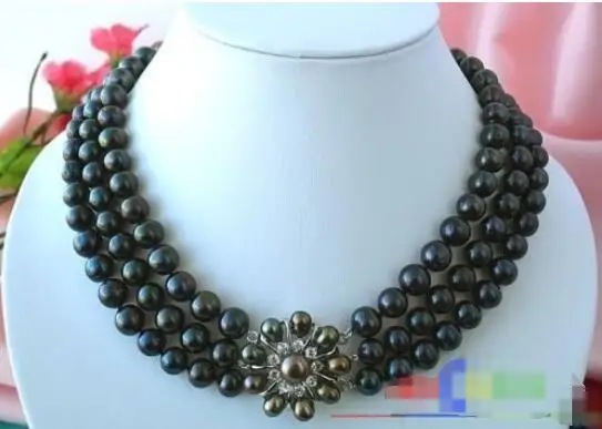 

Hot sale new Style >>>>> AAA 3ROW 10MM BLACK ROUND FW PEARL NECKLACE
