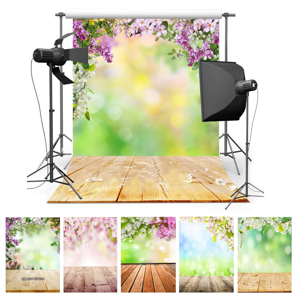 

Natural Scenery Wooden Board Flowers Portrait Grunge Photo Background Customized Photography Backdrops for Photo Studio