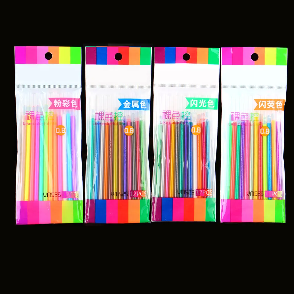4 style 12 Colors Gel Ink Pen refills Refill Pastel Neon Glitter Sketch Drawing Markers Marker