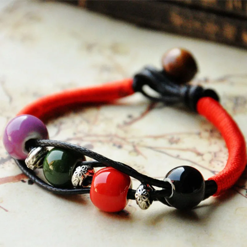Ceramic Beaded Bracelet For Women Vintage Wood Bead Colorful Beads