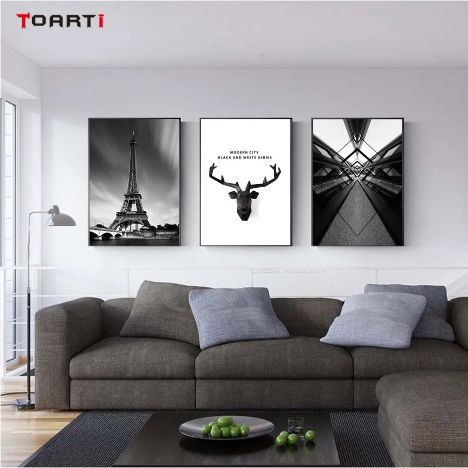Modern City Black And White Paris Series Print &amp Poster Landscape Canvas Painting On The Wall Deer Animals Art Picture Home Deco | Дом и