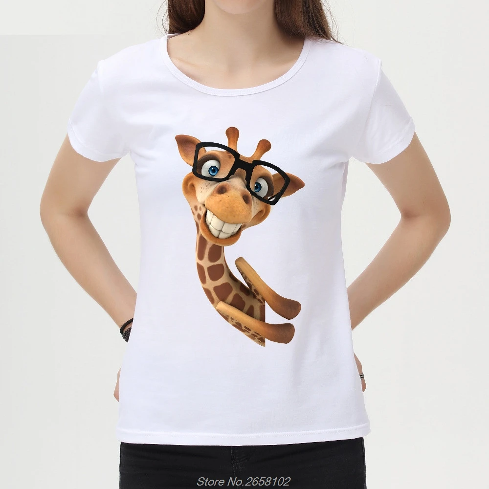 Fashion Women 3D Effect Giraffe T Shirts Short Sleeve O Neck Casual ...