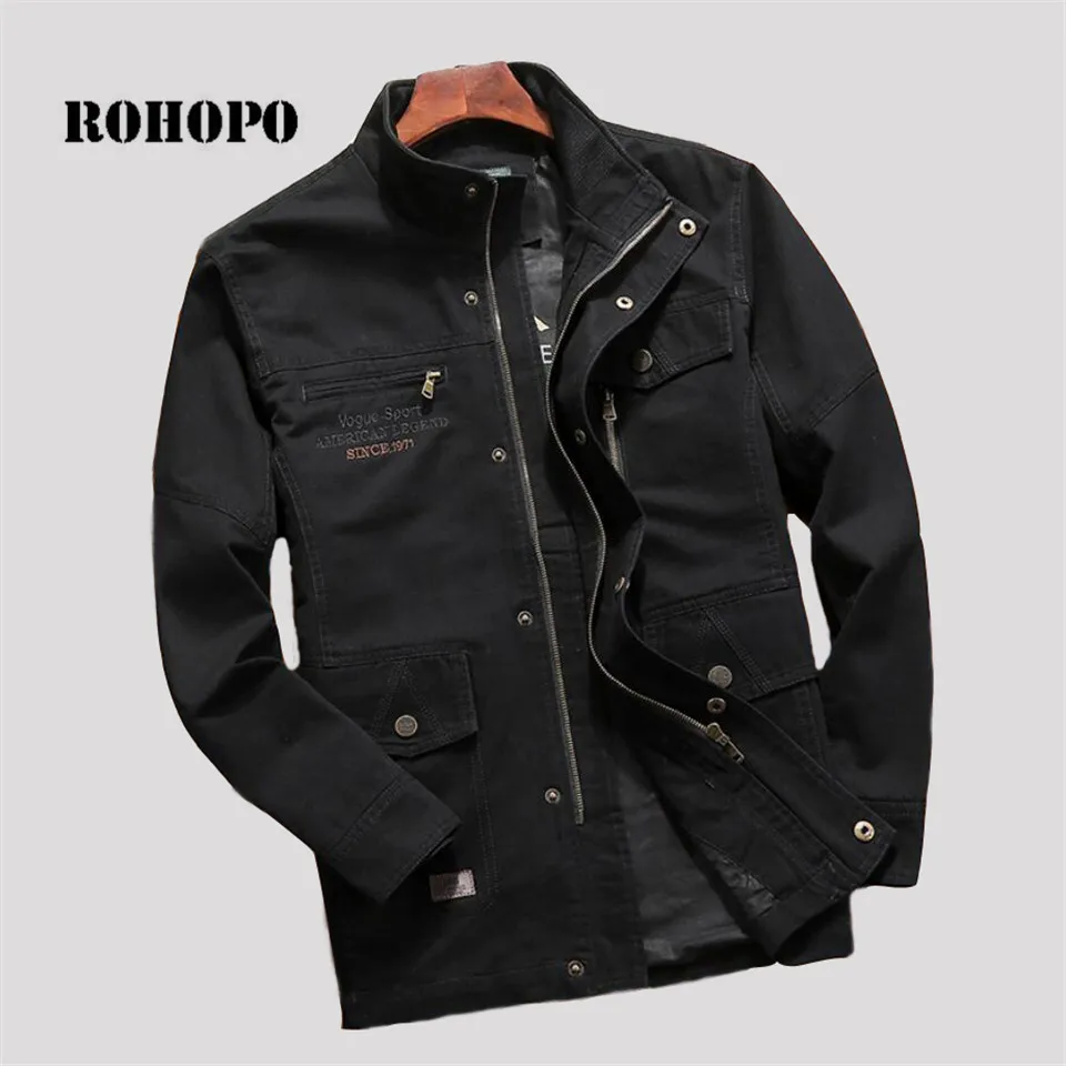 ROHOPO куртка Хлопковая мужская 5XL 6XL хлопок средняя длина карманы куртка пальто Miltar промытая вода хлопковая Куртка карго пальто