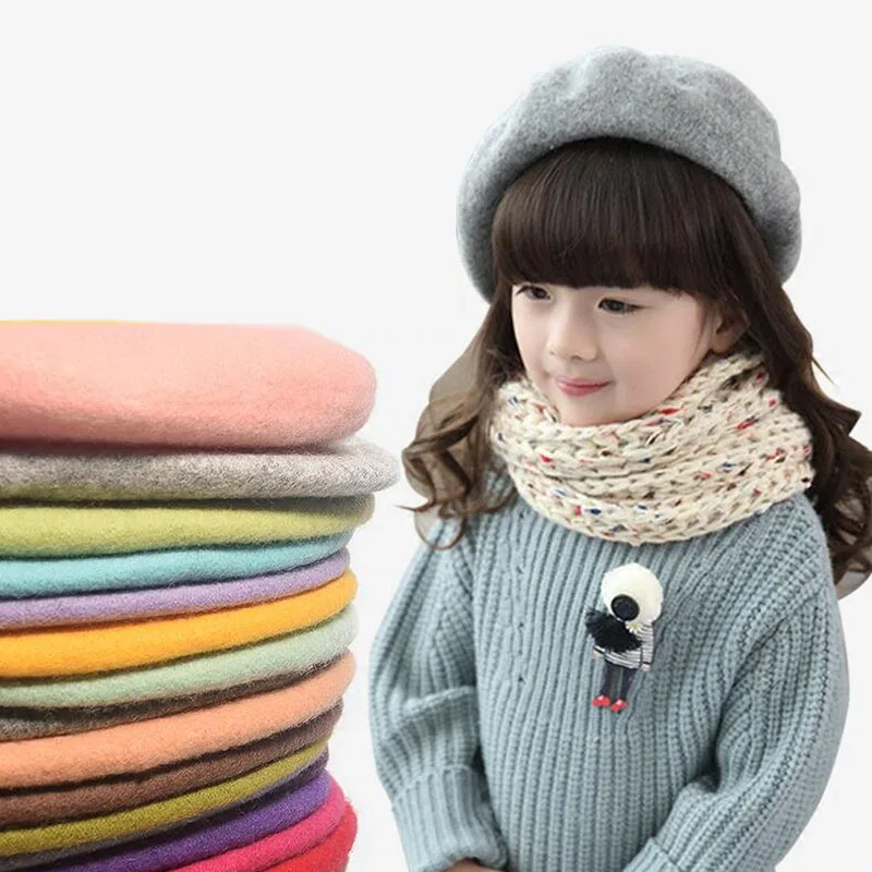 Fashion Woolen Baby Girls Hats Candy Color Elastic Infant Baby Beret Hat for 1-4 Years 1 PC