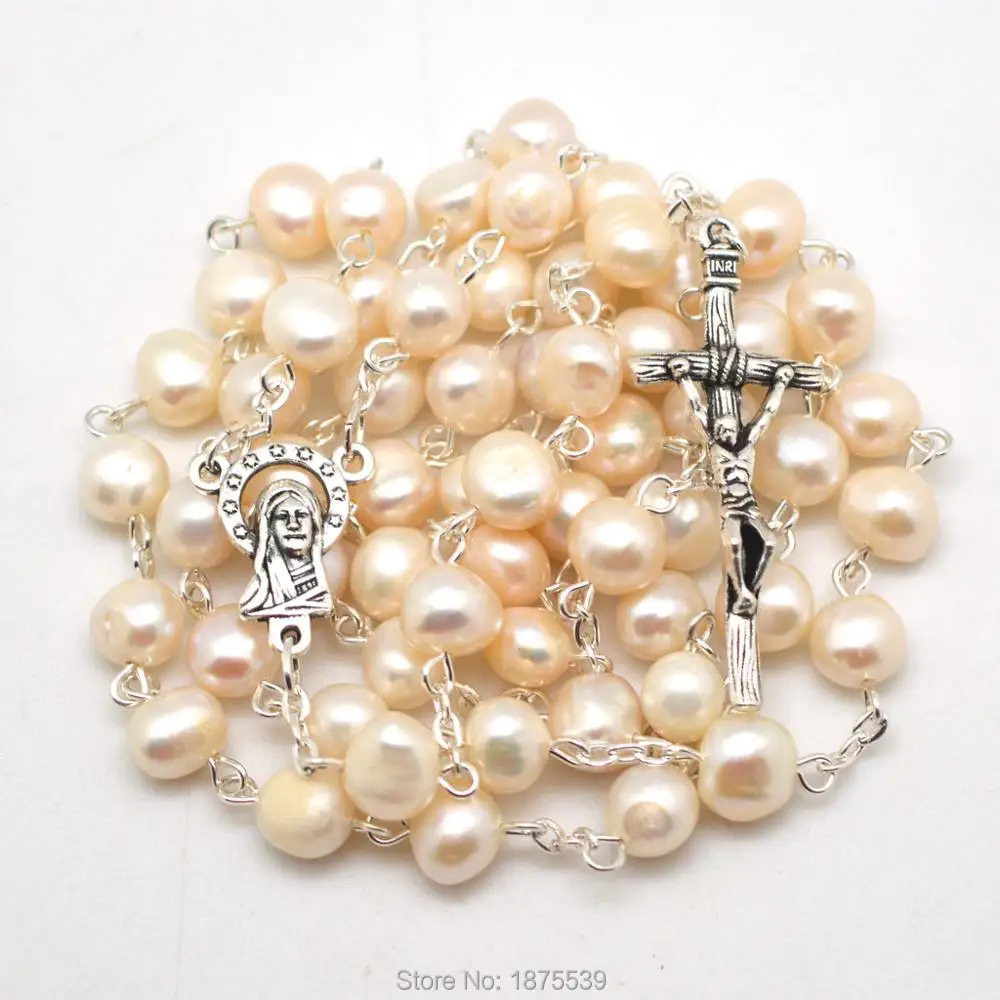 

White Freshwater Pearls Catholic Rosaries Necklaces Welcome Customized Rosary