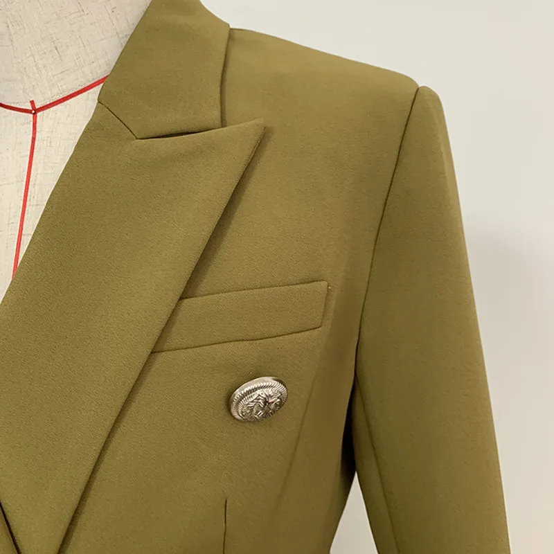 High Quality Newest 2019 Designer Office Lady Blazer Jacket Women's  Lion Metal Buttons Double Breasted Blazers Outer Coat Green