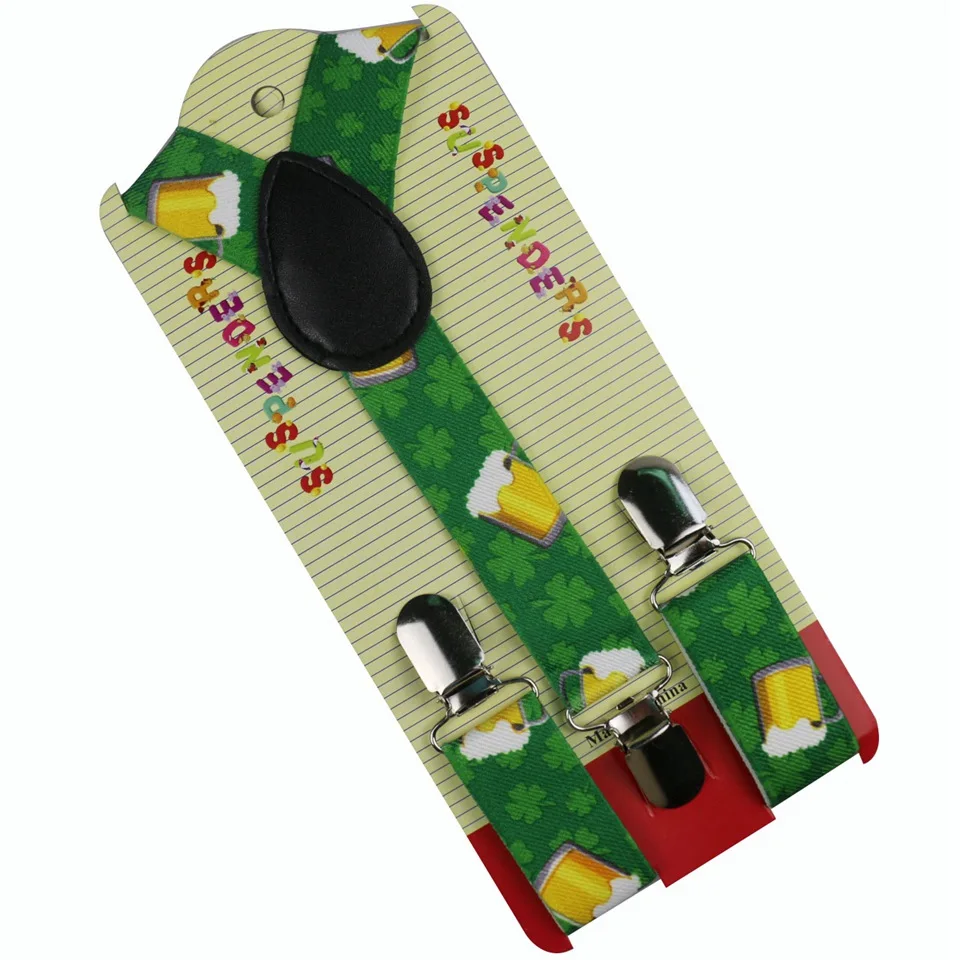 Winfox New Fashion Clip On Y Back Children Green Leaf And Cup Print Suspender For Boys | Аксессуары для одежды