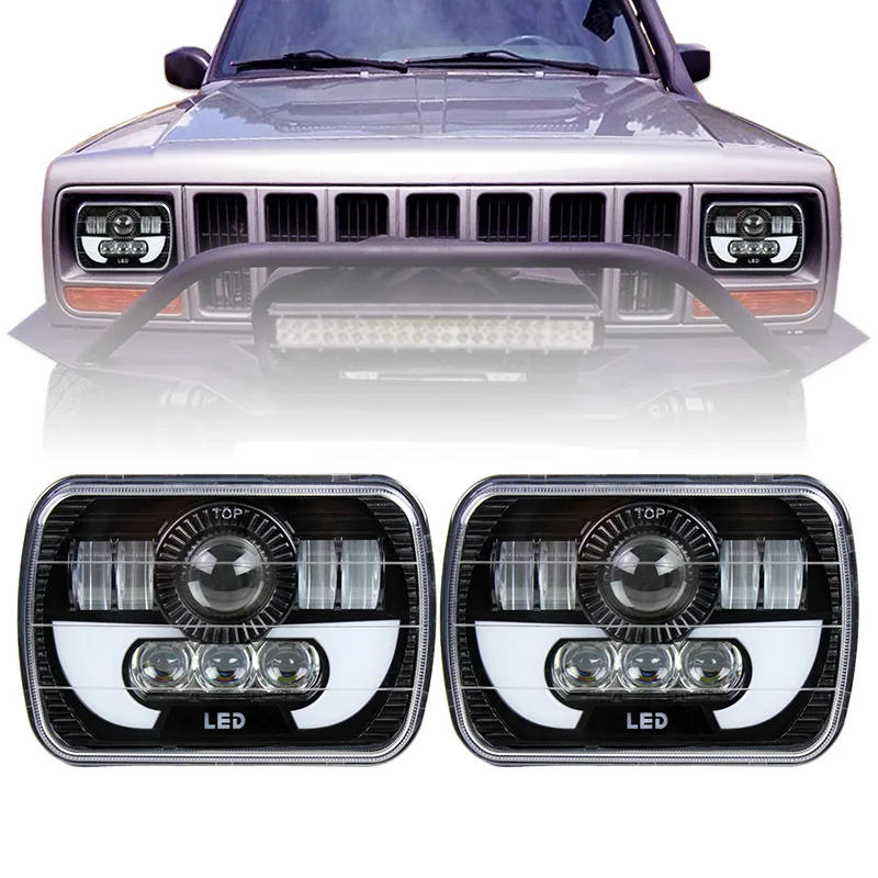 

2 Pcs 5x7" LED Headlight W/ DRL Replace H6054 H5054 H6054LL 69822 6052 6053 For Jeep Wrangler YJ Cherokee XJ Trucks 4X4 Offroad
