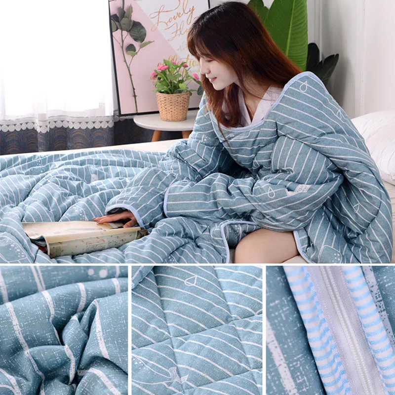 

Multifunction Lazy Quilt with Sleeves Winter Warm Thickened Washed Quilt Blanket H99F