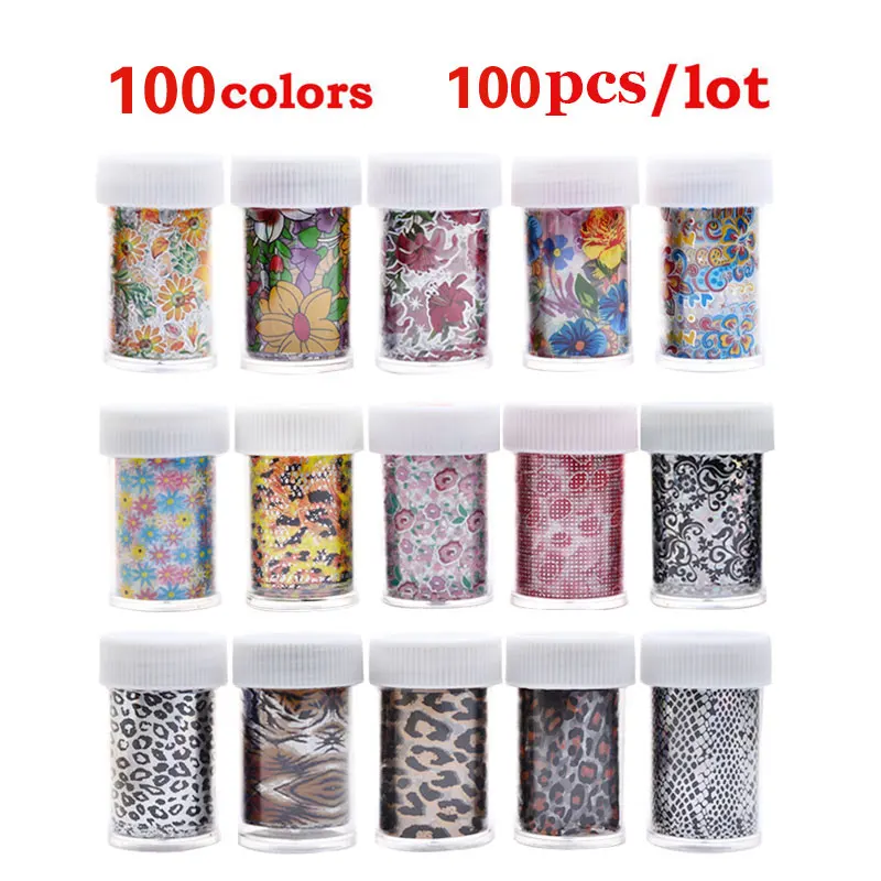 Новый 100 шт. Дизайн ногтей передачи Фольга Стикеры Бумага 100 дизайн цветы Кружево Leopard стильный ногтя DIY Craft Аксессуары