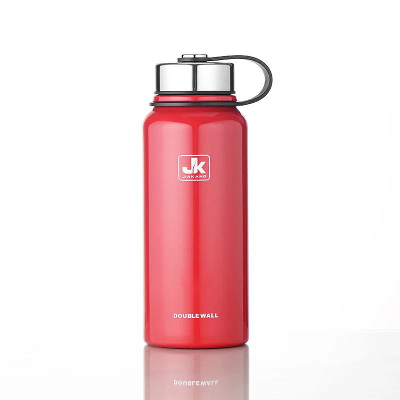 800/1100/1500 мл большой Ёмкость нержавеющая Seel термос на открытом воздухе Портативный спортивные Бутылки для воды с ручкой - Цвет: Red