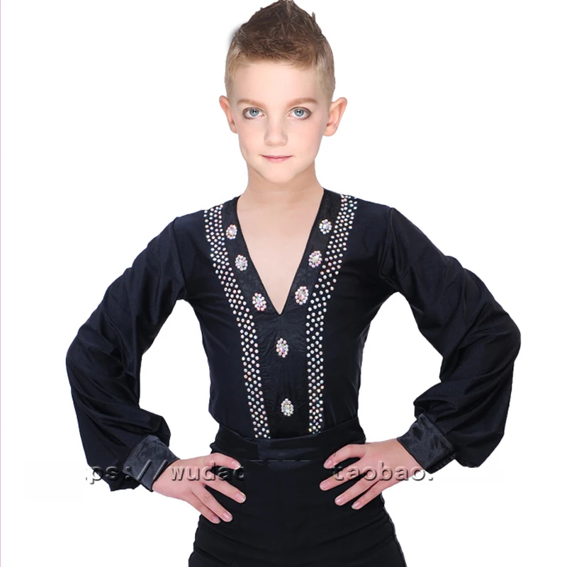 hauts-de-danse-latine-pour-enfants-garcons-chemise-professionnelle-pour-salle-de-bal-strass-noir-bleu-rouge