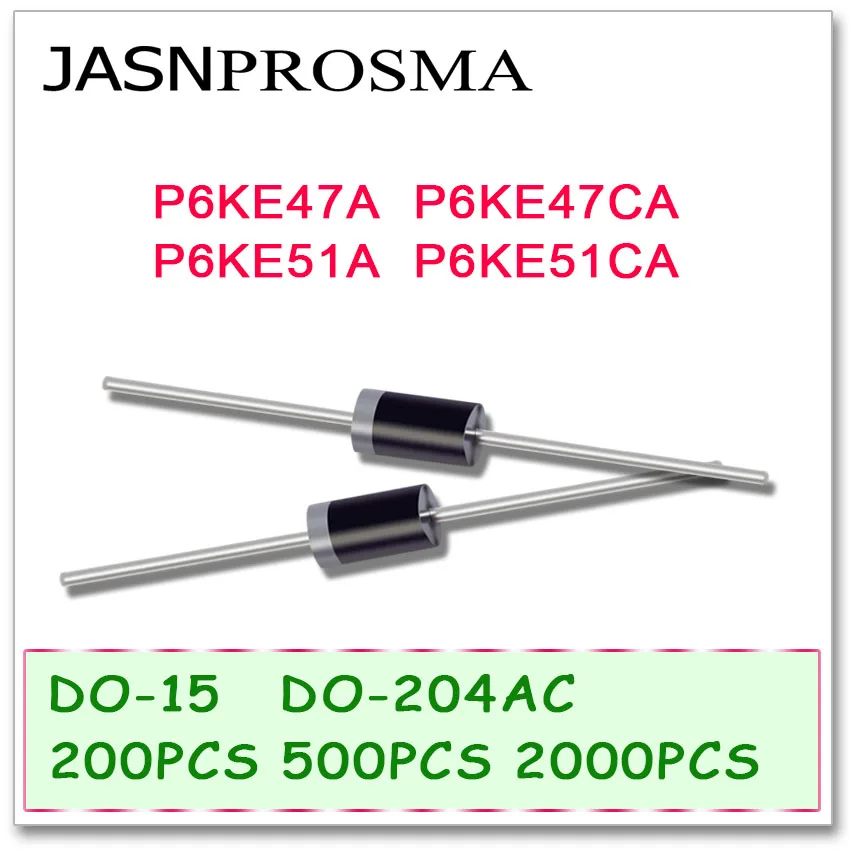 

JASNPROSMA 200PCS 500PCS 2000PCS DO-204AC DO-15 P6KE47 P6KE47A P6KE47CA P6KE51 P6KE51A P6KE51CA P6KE TVS Diode