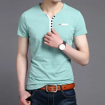 

2020 New Fashion Brand Tshirt For Men V Neck Cool Street Style Tops Trends Summer Solid Color Short Sleeve T-Shirt Men Clothes