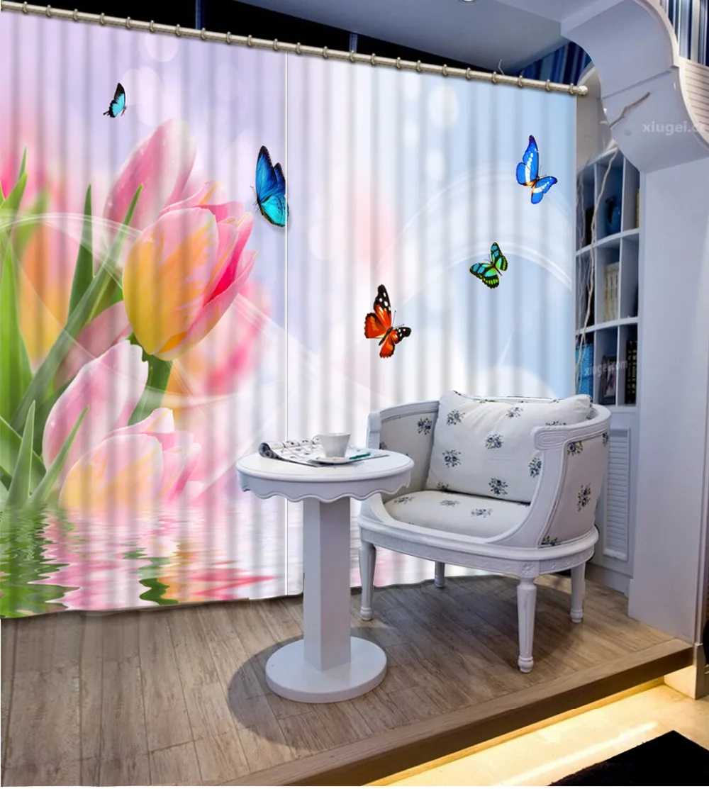 Us 60 0 60 Off Pink Curtains Living Room Bedroom Curtains 3d Blackout Window Curtains Printing Flower Butterfly Beautiful Grils Room Curtain In