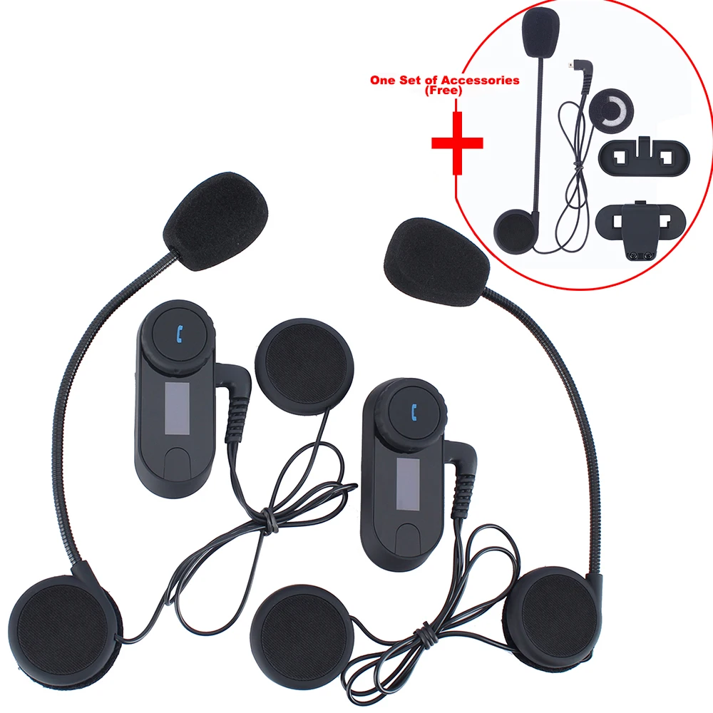 one set accessory free! 2 pcs Motorcycle Helmet Bluetooth Interphone Helmet Intercom Headset for 3 Riders with LCD FM Radio