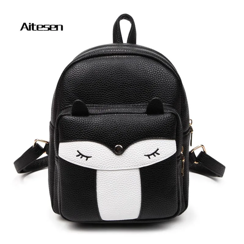 2016 New fashion lovely Cartoon Owl Fox Girls Boys student purity shoulder Backpack PU high quality