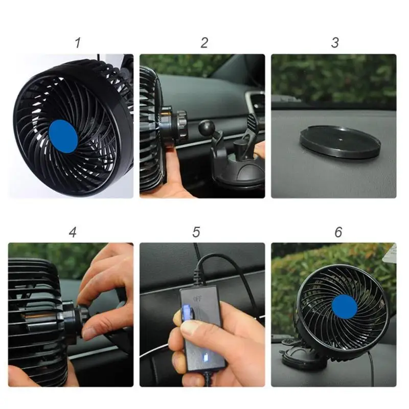 12 В 6 Вт мини Электрический автомобильный вентилятор низкий уровень шума автомобильный Кондиционер 360 градусов Круглый Вращающийся