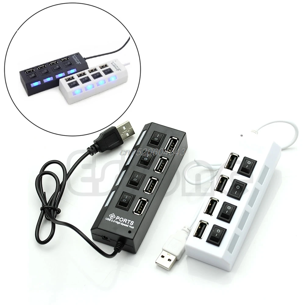 

Multi Expansion 4 Ports USB 2.0 Power On/Off Switch LED Hub F PC Laptop Notebook Apr Dropship
