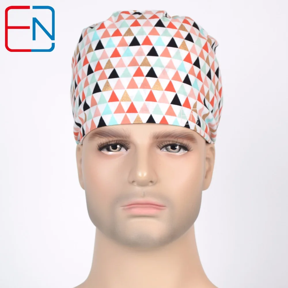 Hennar men surgical caps in 100% cotton in white with stars patten-in ...