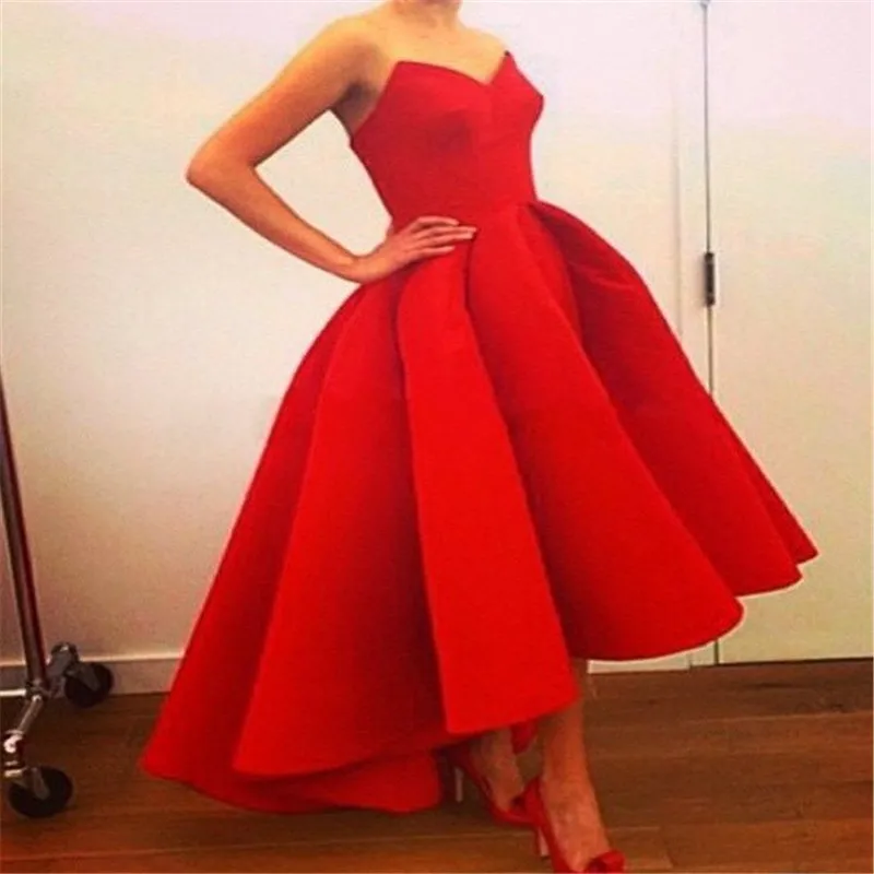 Vestidos новая линия пышные атласные горячие красные Hi Lo летние Мириам Фарес селебрити платье для вечеринки великолепные
