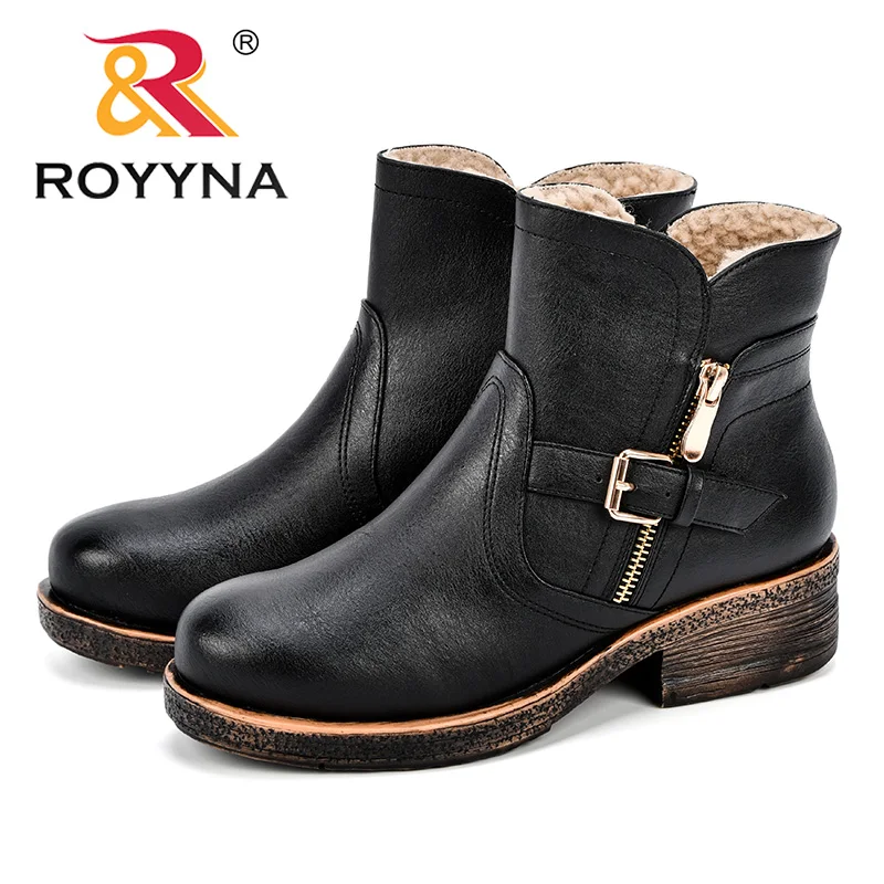 ROYYNA/женские ботильоны; коллекция года; сезон осень-зима; женская повседневная обувь; женская обувь на плоской подошве; модная однотонная обувь на платформе с круглым носком и пряжкой на ремешке