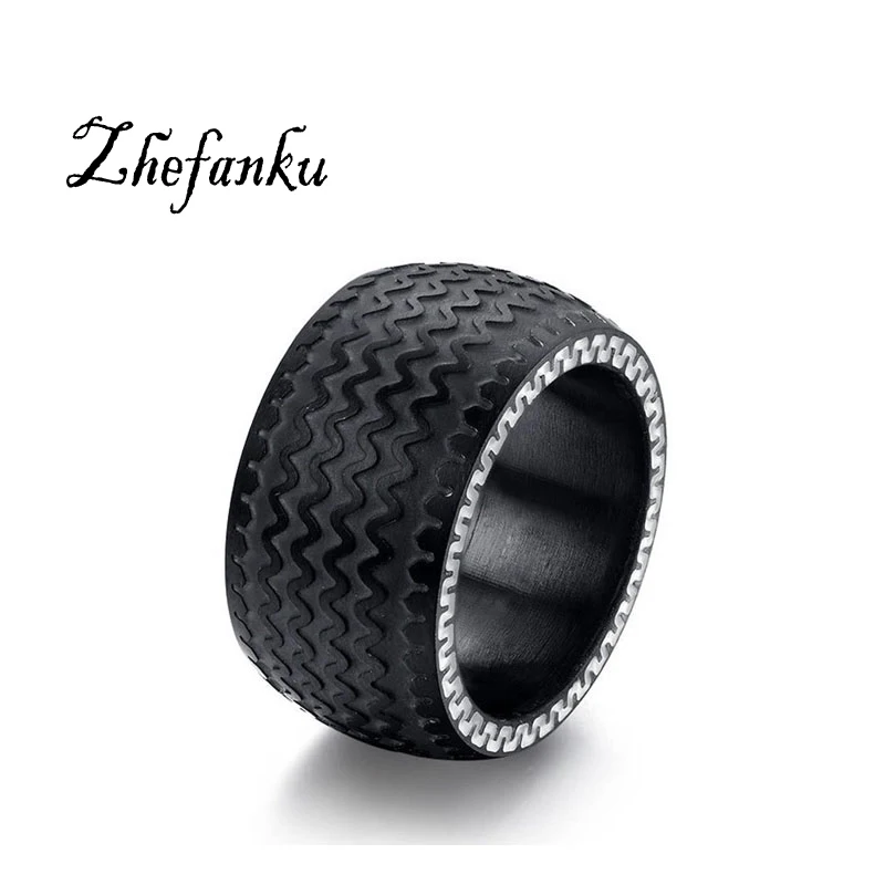 

Cool Men Rings Titanium Steel Rings With Black Color Tire Design Wholesale High Quality Ring
