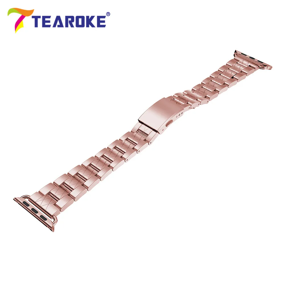 Rose Pink Tearoke 3 pionter Нержавеющая сталь ремешок для Apple Watch Series 3 2 1 38 мм 42 мм 316L Замена метал-группы ремень с Инструменты - Цвет ремешка: Rose Pink