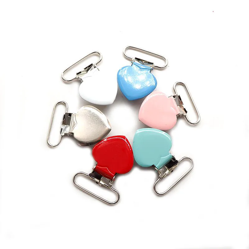

Chenkai 5PCS 1'' 25mm Heart Metal Suspenders Soothers Holder Clips Dummy Pacifier For DIY Baby Teething Chains Toy Accessarries