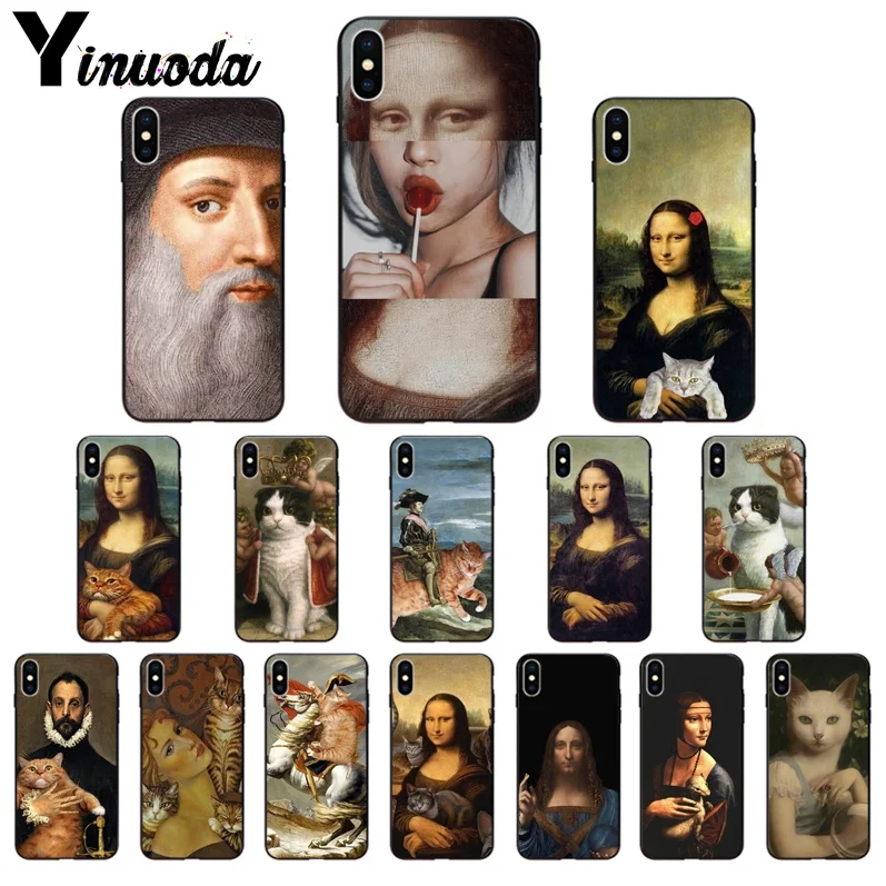

Yinuoda Funny Leonardo da Vinci Mona Lisa Pat Cat Art Aesthetics painting Phone Case for iPhone 8 7 6 6S Plus X XS MAX 5S SE XR