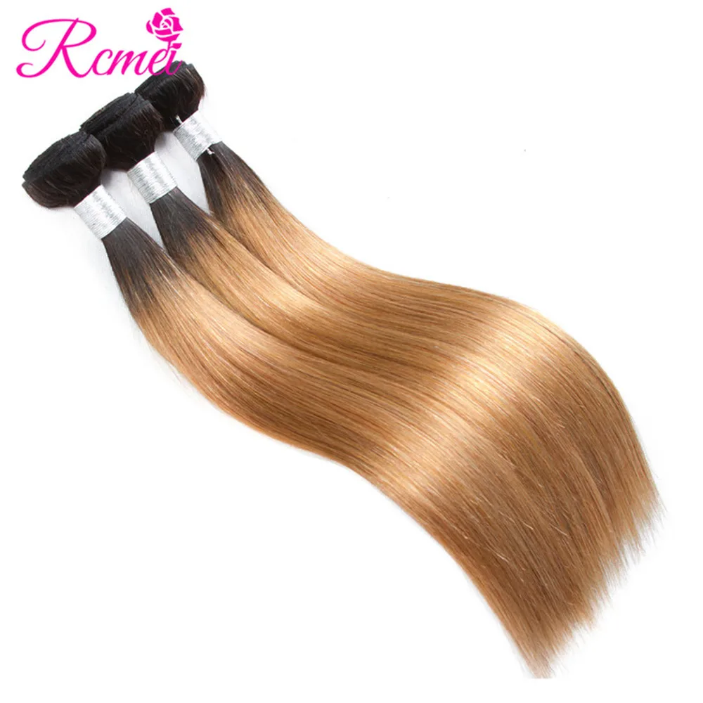 Rcmei Ombre Human Hair Bundles Straight Hair 1B/27 Honey Blonde Weave Bundles Two Tone Colored Brazilian Non Remy Hair Extension