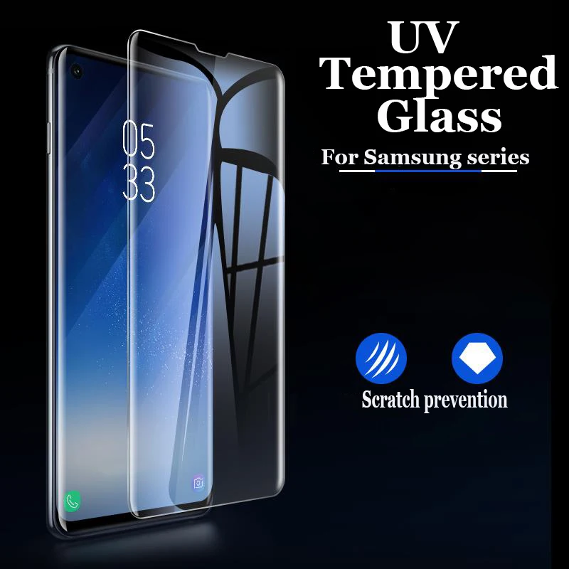 УФ для samsung Galaxy S7 край S8 S9 S10 Примечание 8 закаленного Стекло пленка плюс E