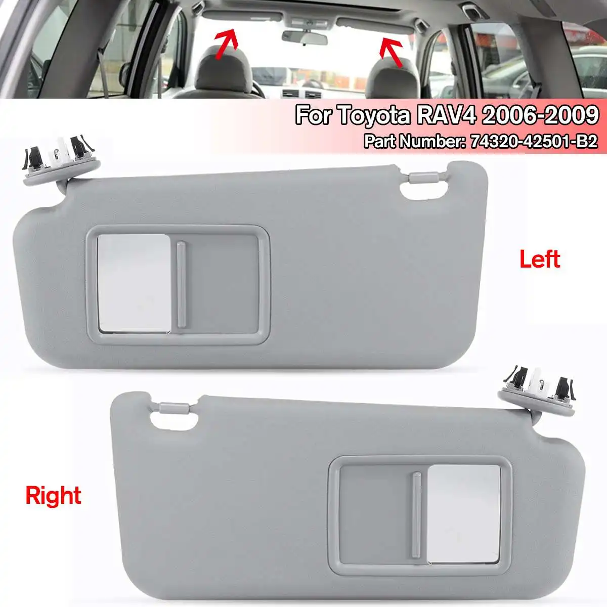 

NEW 1Pcs Left/Right Original Overhead Console Interior Sunvisor Sun Visors With Mirror For Toyota RAV4 2006-2009 74320-42501-B2