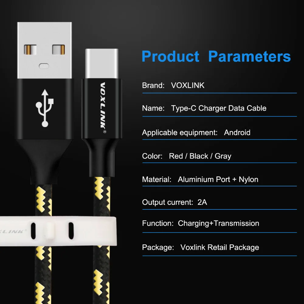 VOXLINK usb type-C кабель 1 м для быстрой зарядки и синхронизации данных usb type-C кабель для xiaomi mi5 One Plus 2 ZUK Z1 huawei samsung USB C кабель