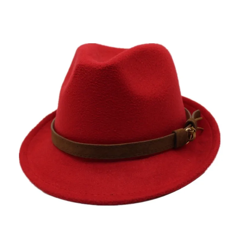 OZyc шерстяная женская мужская фетровая шляпа для зимы и осени Элегантная Дамская Гангстерская фетровая шляпа Хомбург церковная джазовая шляпа Размер 55-58 см - Цвет: red