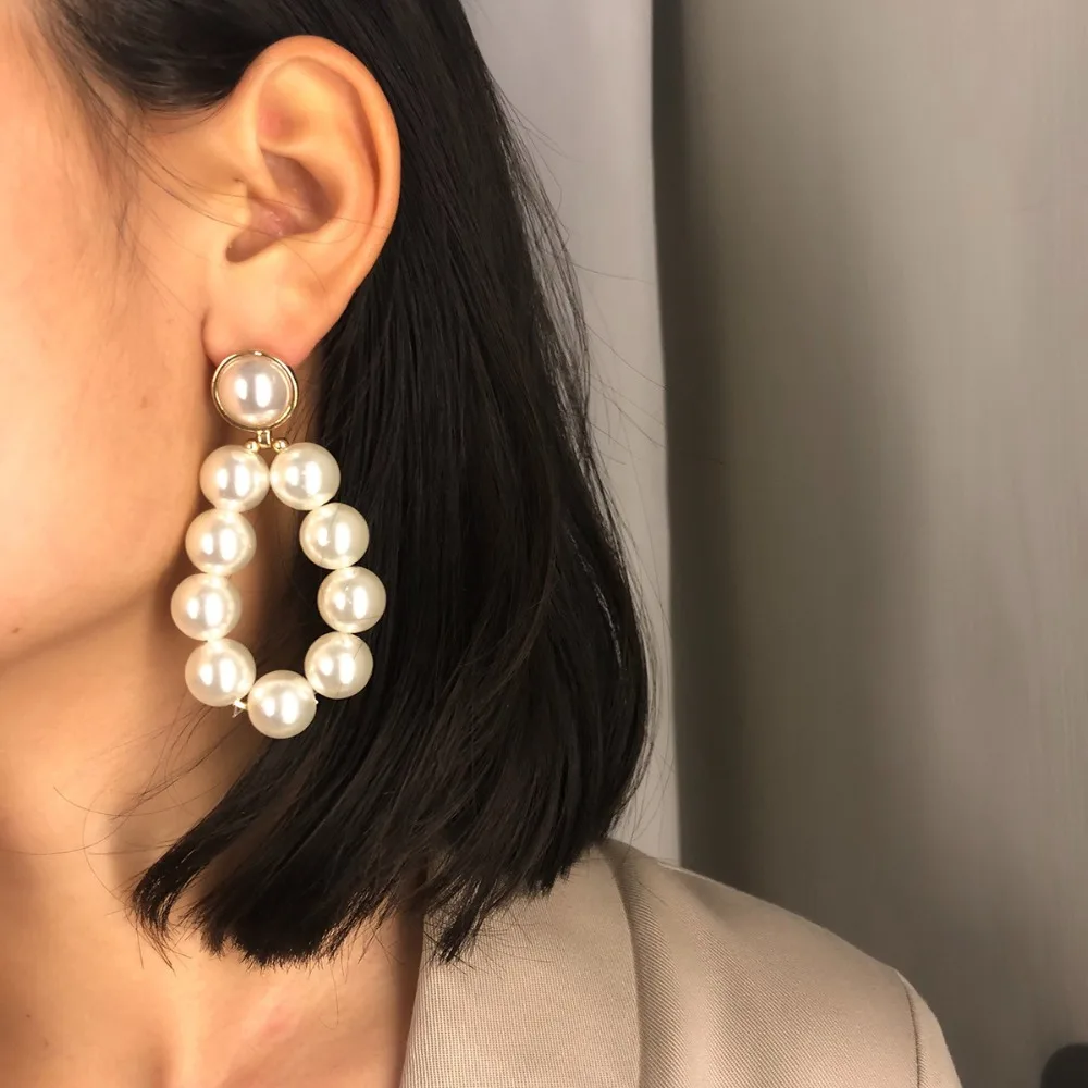 

2019 Charming Maxi Za Pearl Dangle Earring Long Geometric Earrings for Women Wedding Party Boho Jewelry