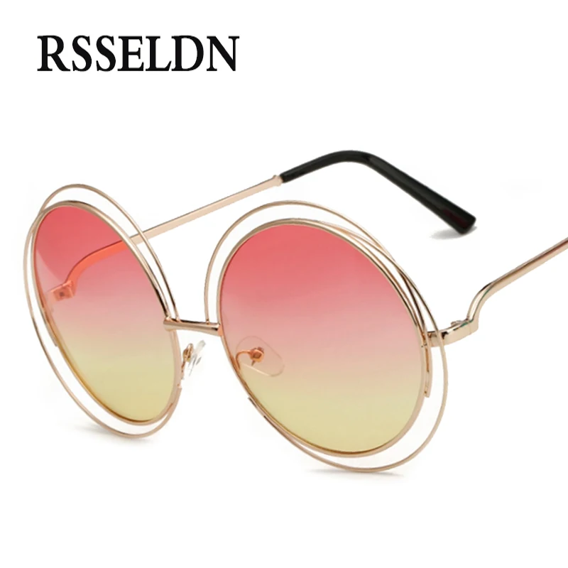 

RSSELDN New Elegant Round Wire Frame Sunglasses Women Fashion Quality Glasses Shades Oversized Eyeglasses Oculos de sol