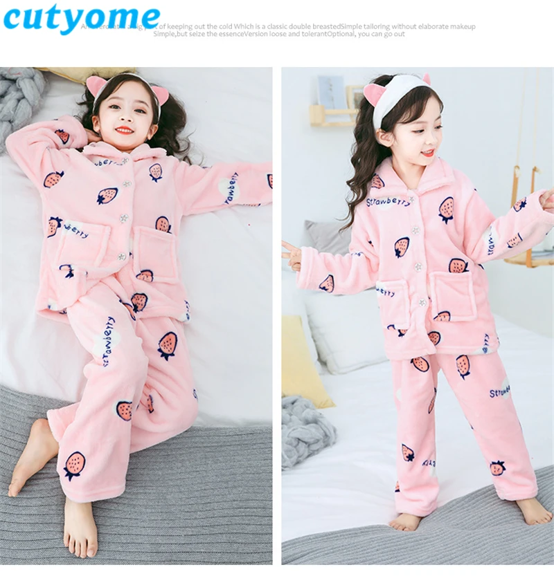 Модный пижамный комплект с героями мультфильмов; детская одежда; флисовый осенне-зимний фланелевый плотный теплый костюм для сна для девочек-подростков; детская пижама