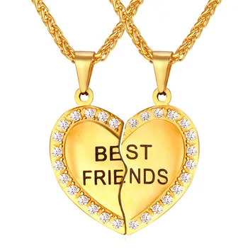 

Heart Couple Pendent & Necklace Women Stainless Steel Gold Color 'Best Friend' Necklaces Pendants Wholesale Jewelry P189