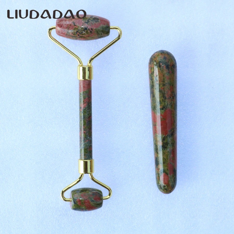 

Natural Unakite Face Rollers Wands Set Jade Body Care Yoni Wands Massager Tools Relaxation Health Face Lift Rollers Dropshipping