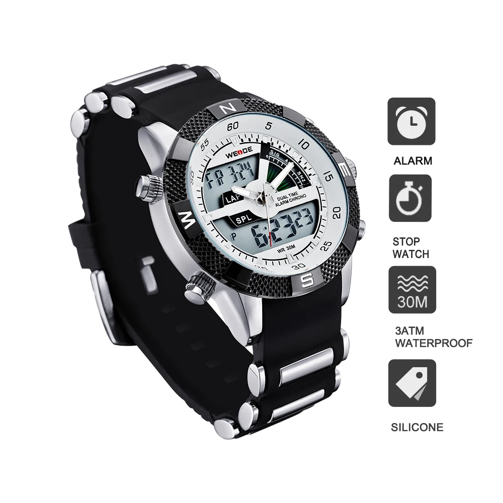 WEIDE часы кварцевые мужские спортивные Спорт Цифровой Кремния аналоговые